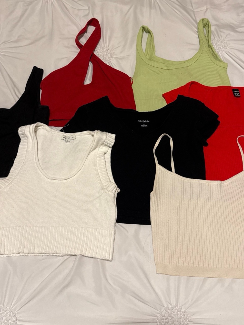 Assorted Women's Ribbed Tank Tops - Black, Red, Cream, White, Lime